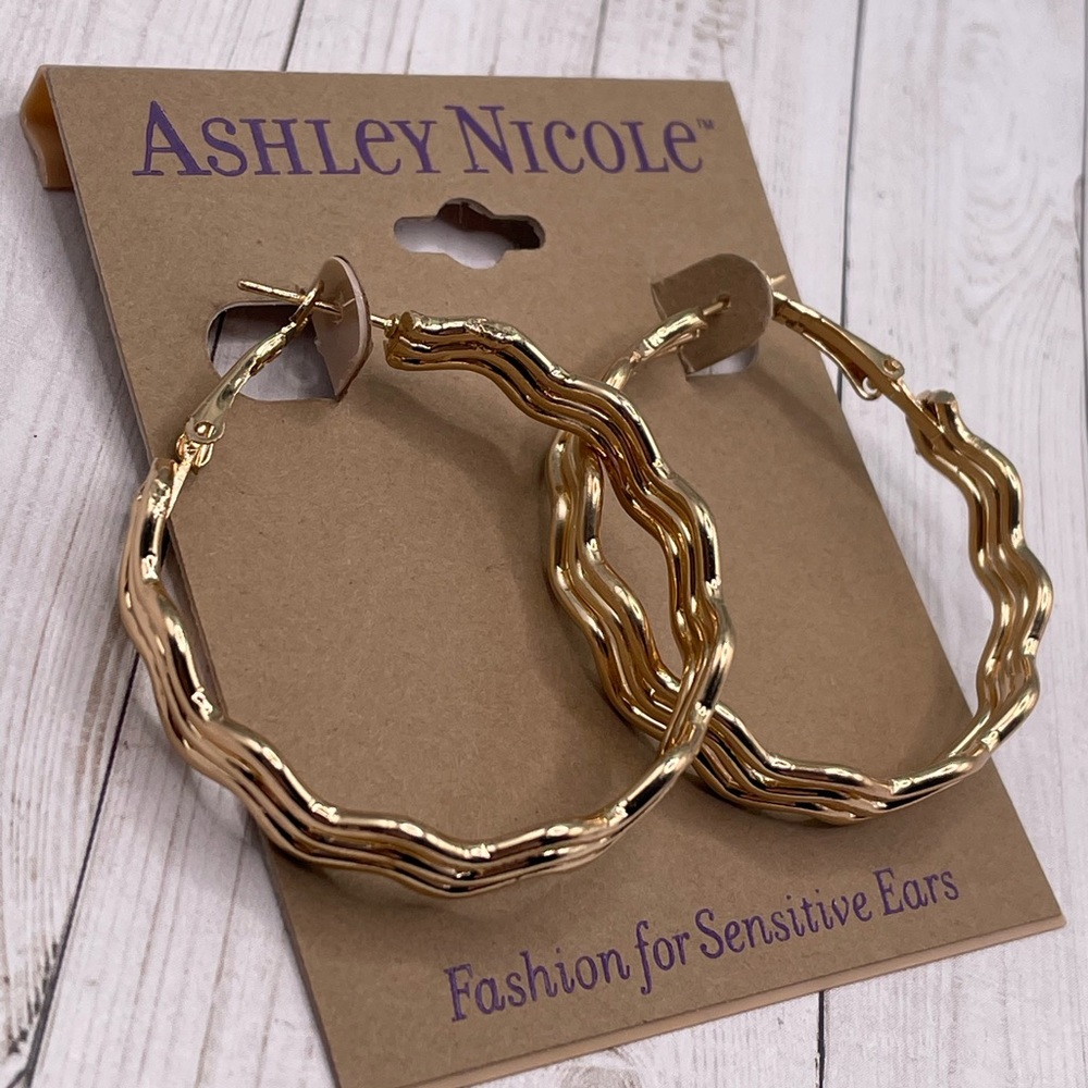 Brand New Ashley Nicole Goldtone Braided Hoop Earrings
